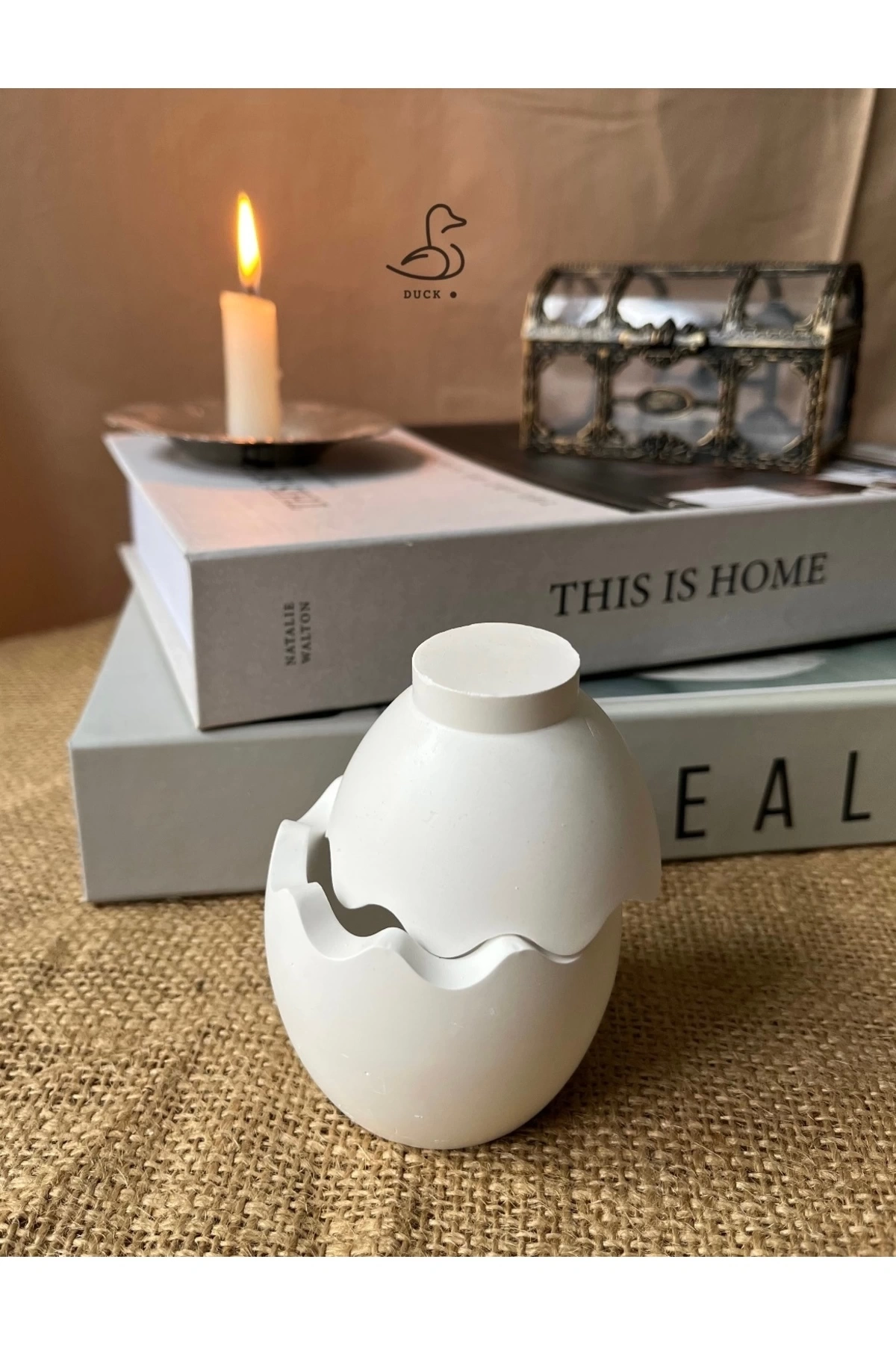 Kırık yumurta görünümlü dekoratif kutu (7-6) taş tozu