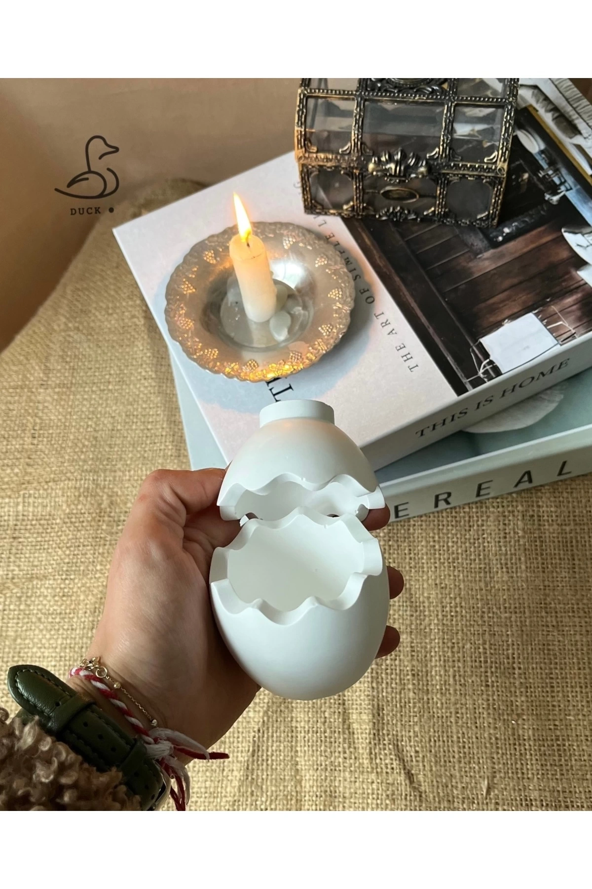 Kırık yumurta görünümlü dekoratif kutu (7-6) taş tozu