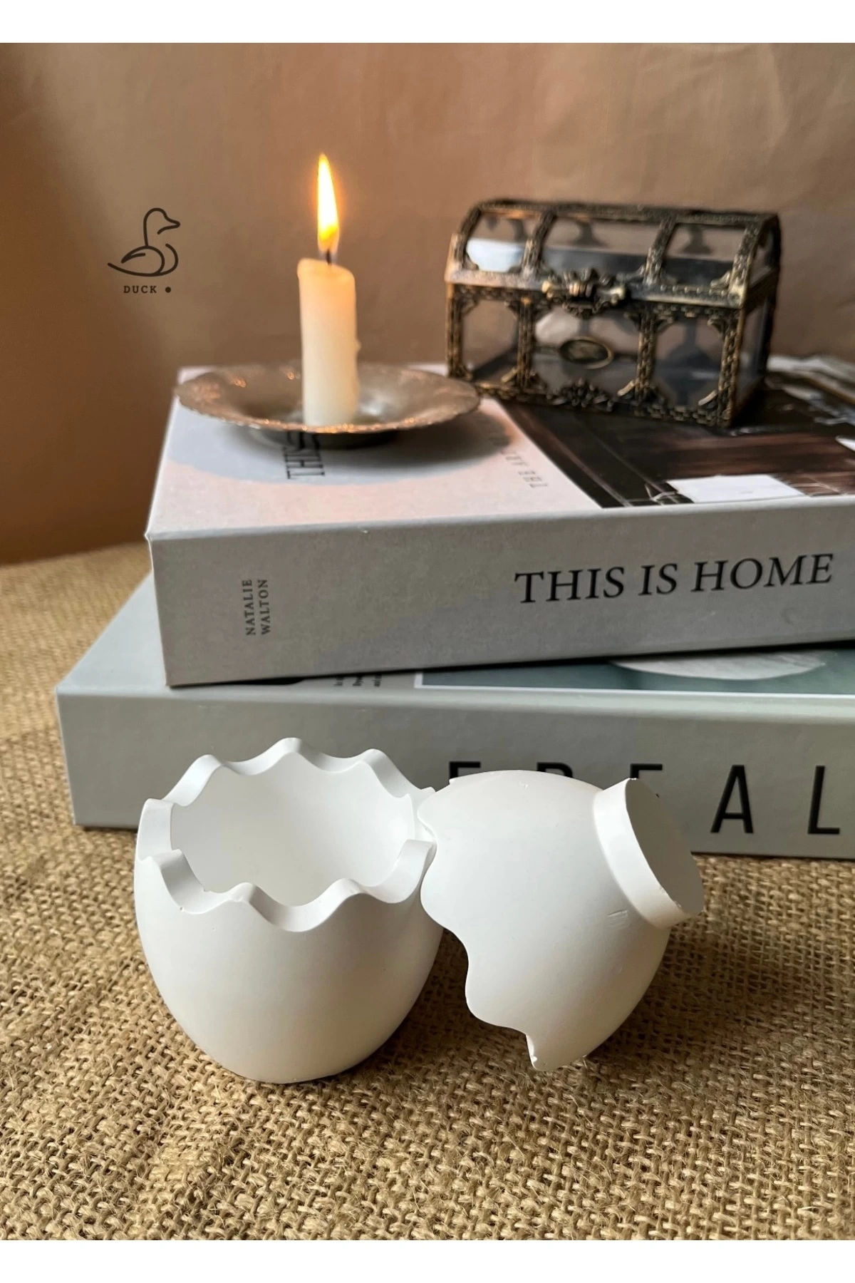 Kırık yumurta görünümlü dekoratif kutu (7-6) taş tozu