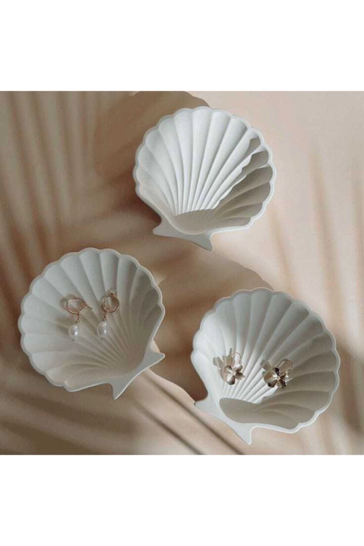 3lü Dekoratif Beton Istiridye Takı ve Dekor Tabağı