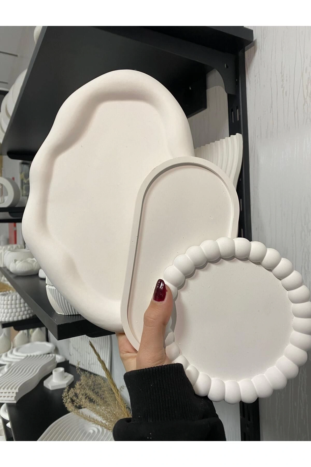 Üçlü Takı Tabağı Dekoratif Alçı Süs Eşyası 15 x 15  TBK-1013