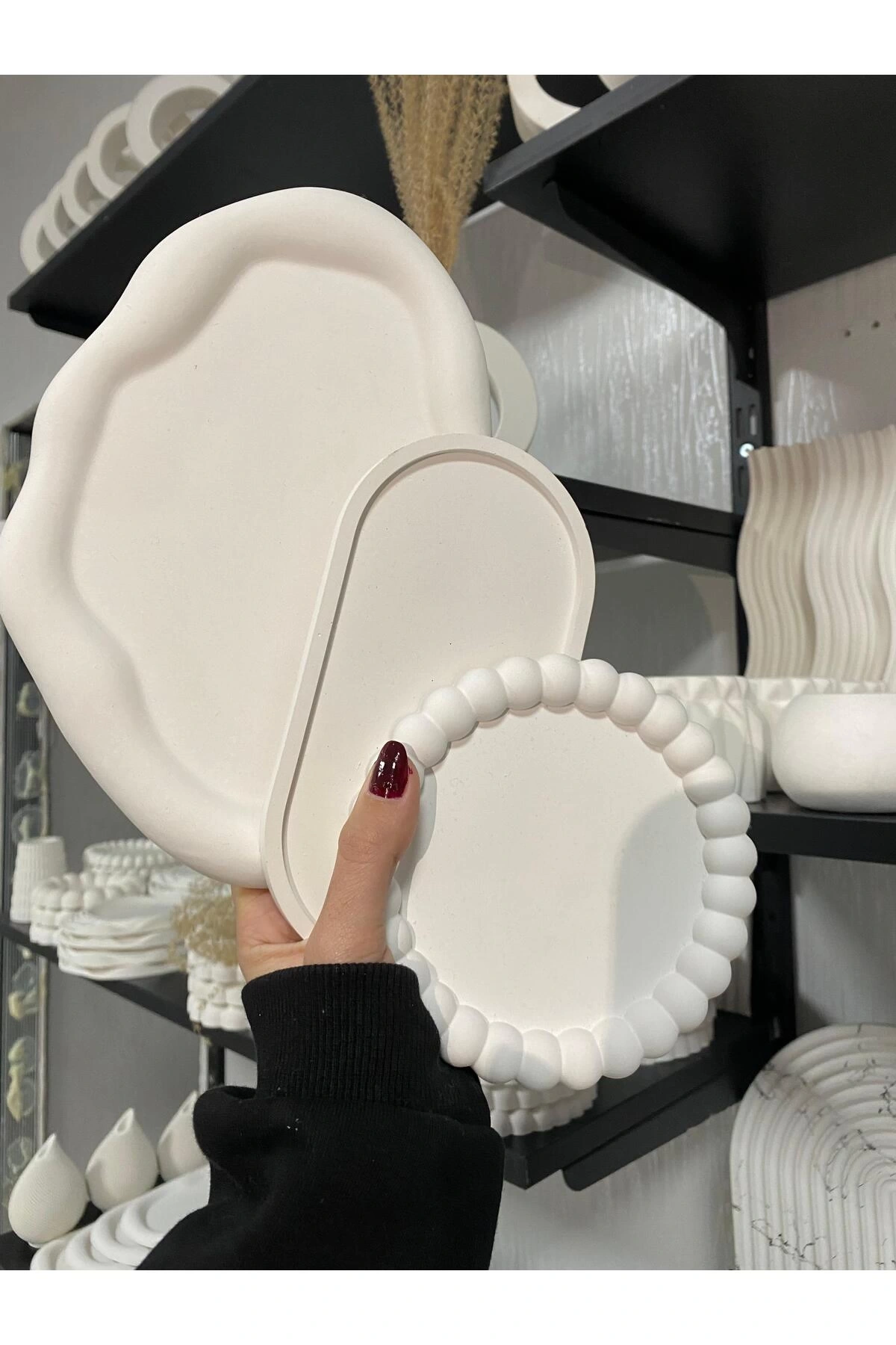 Üçlü Takı Tabağı Dekoratif Alçı Süs Eşyası 15 x 15  TBK-1013