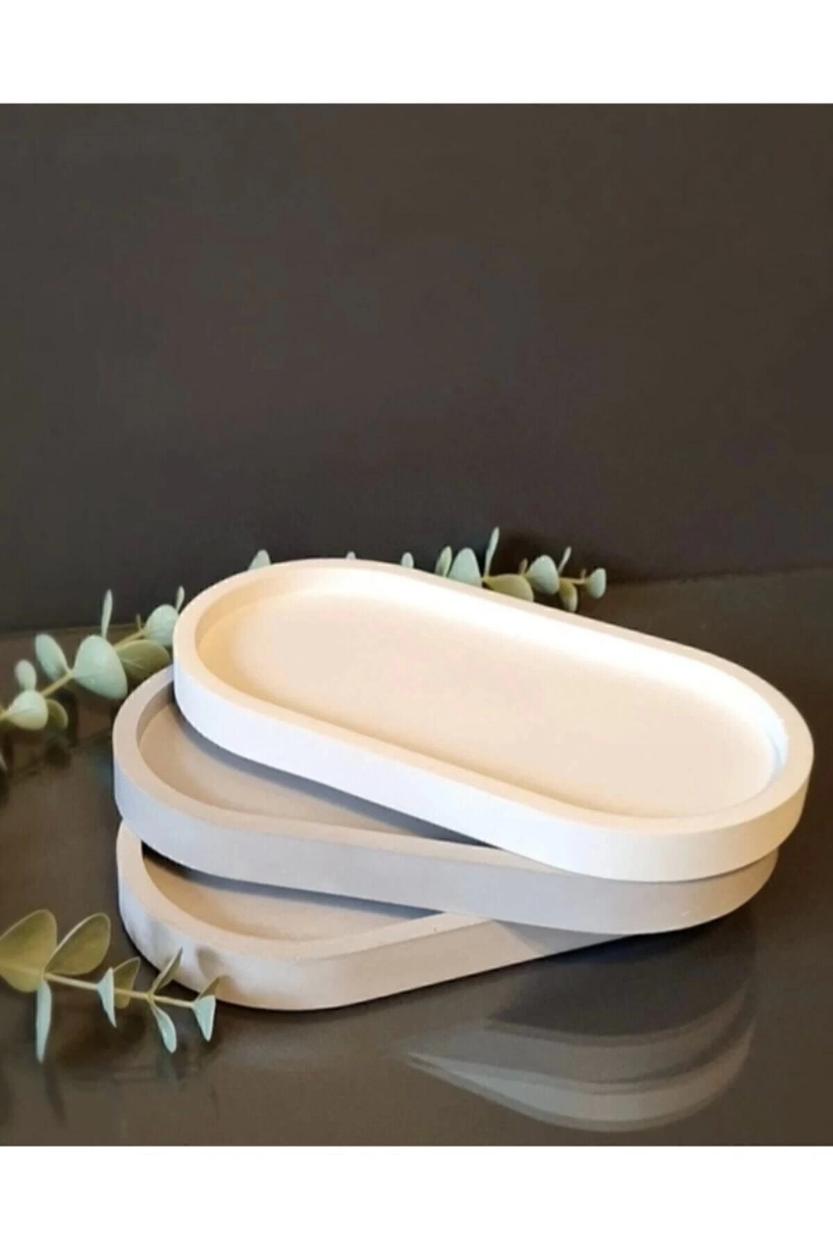 Takı Tabağı Dekoratif Bohem Takılık Organizer Düzenleyici Beton Tepsi Beyaz