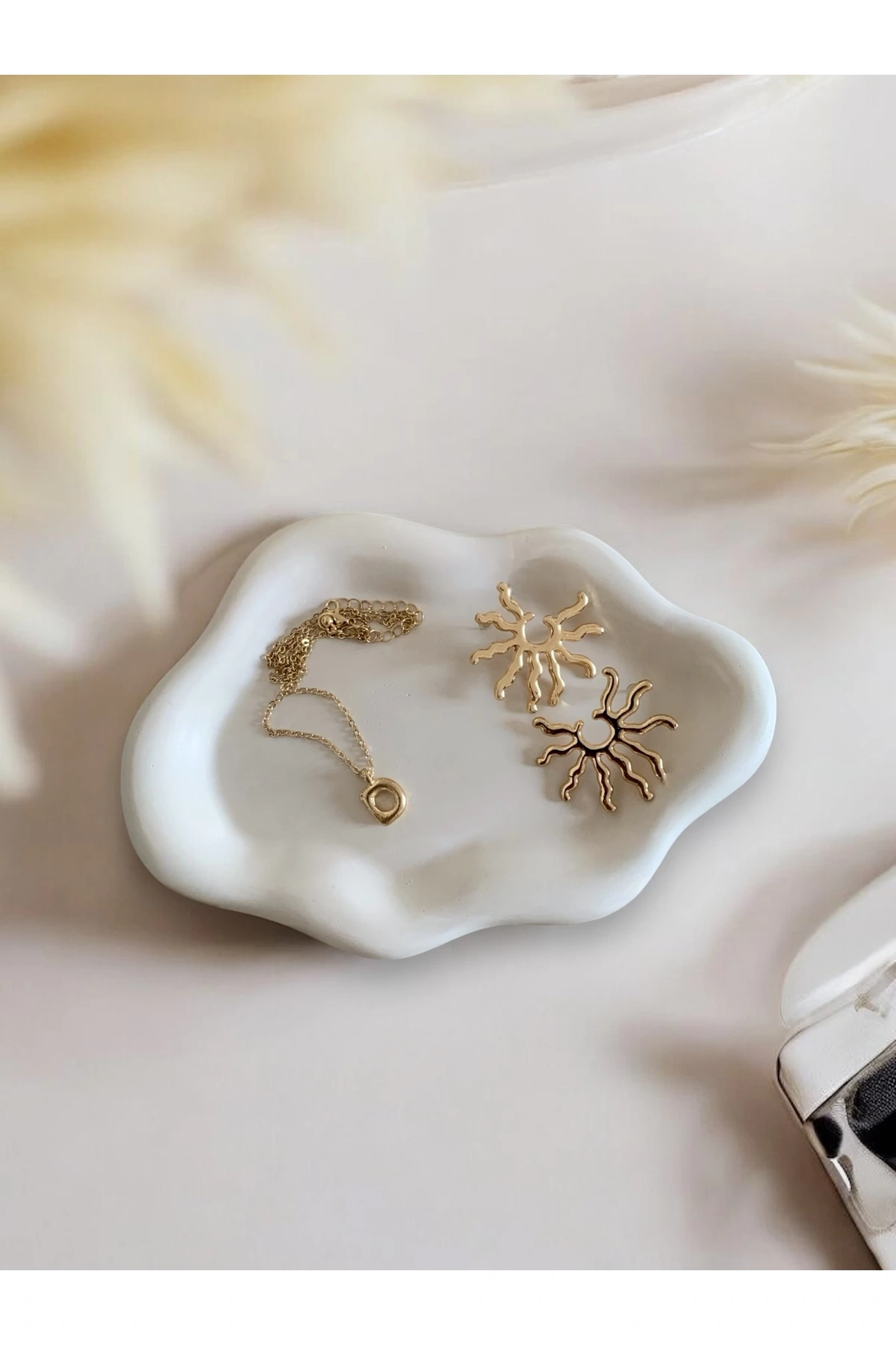 Dekoratif Tabak Dalga Bulut Desen, Asimetrik || Takı Organizer, Sunumluk