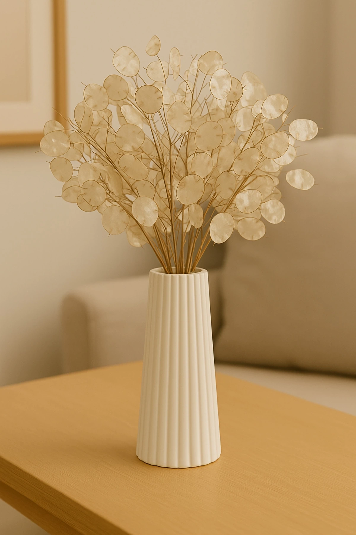 Beyaz Çizgili Büyük Boy Vazo – İskandinav Stil