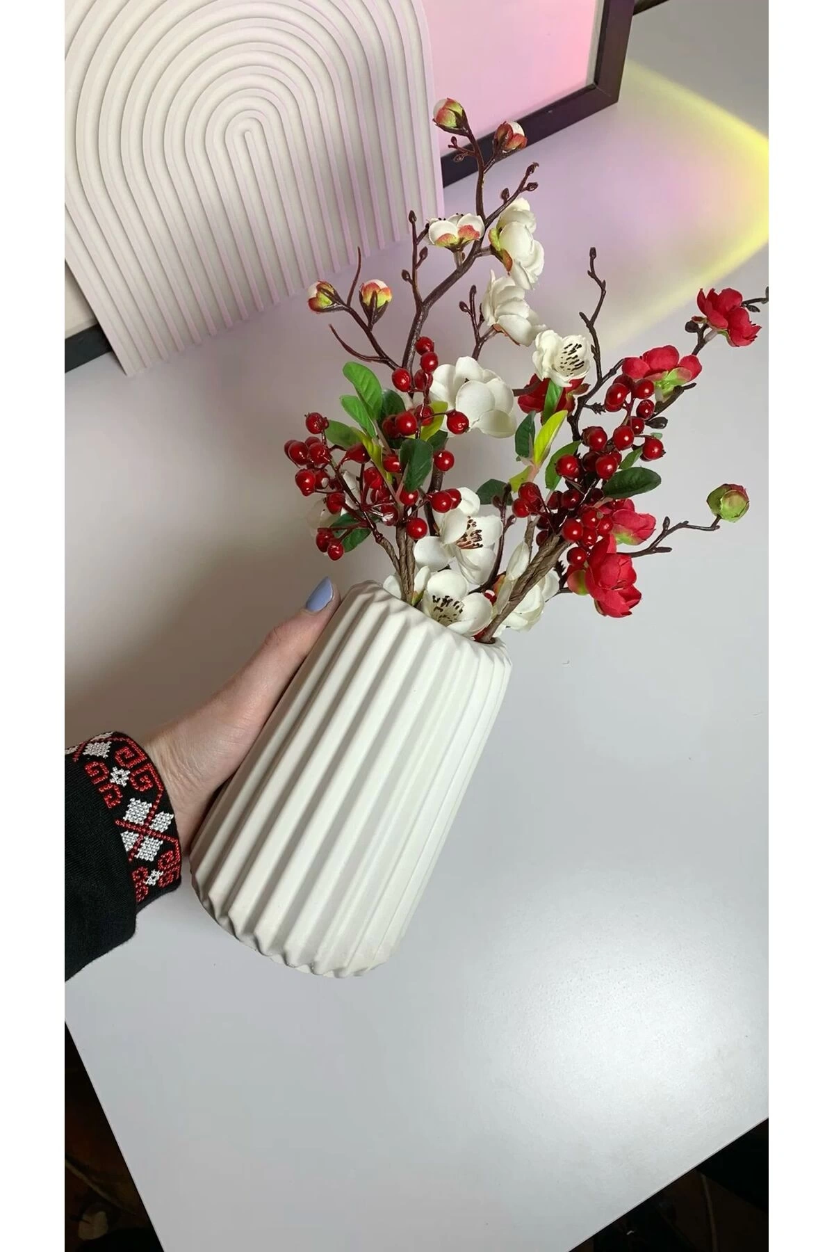 Çizgili Vazo Pampas vazosu Yapay çicek kuru çiçek vazosu