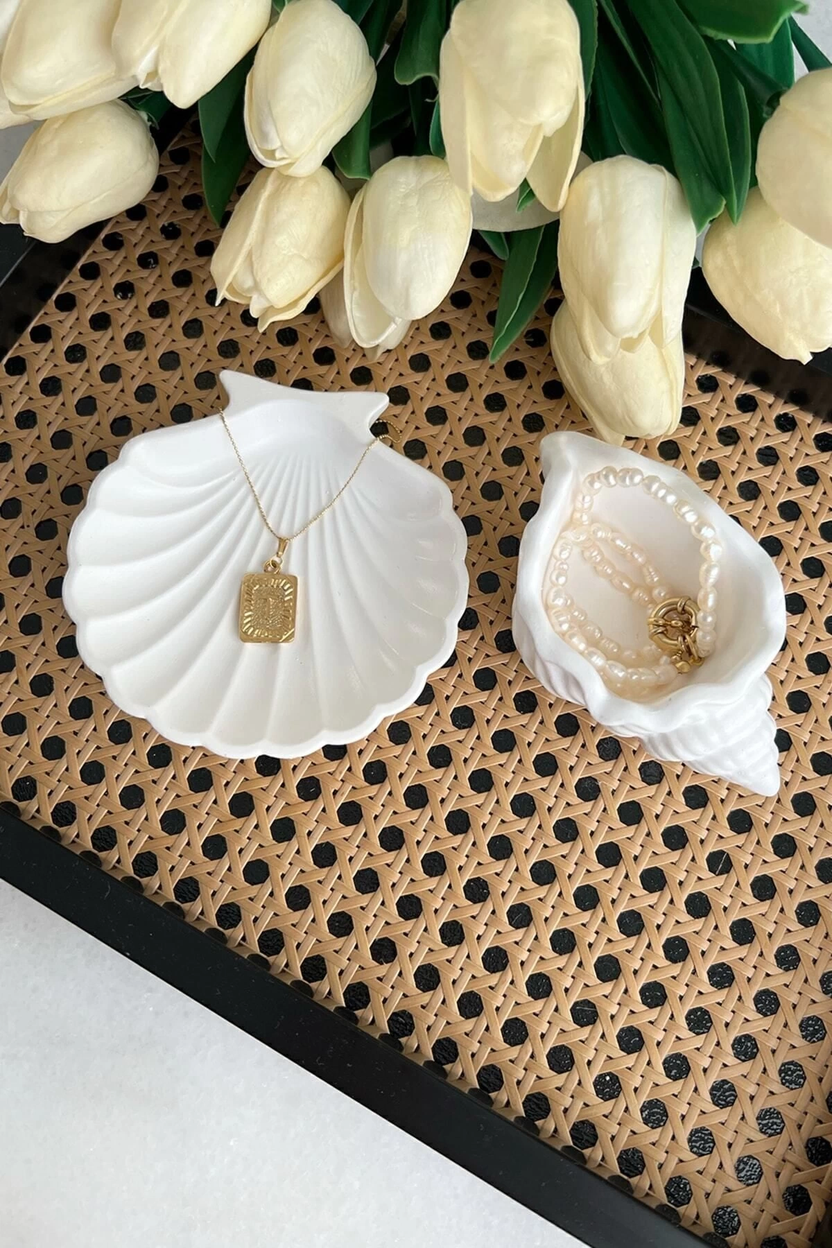 2li Beyaz Taş tozu Deniz Kabuğu Ve Istiridye Set