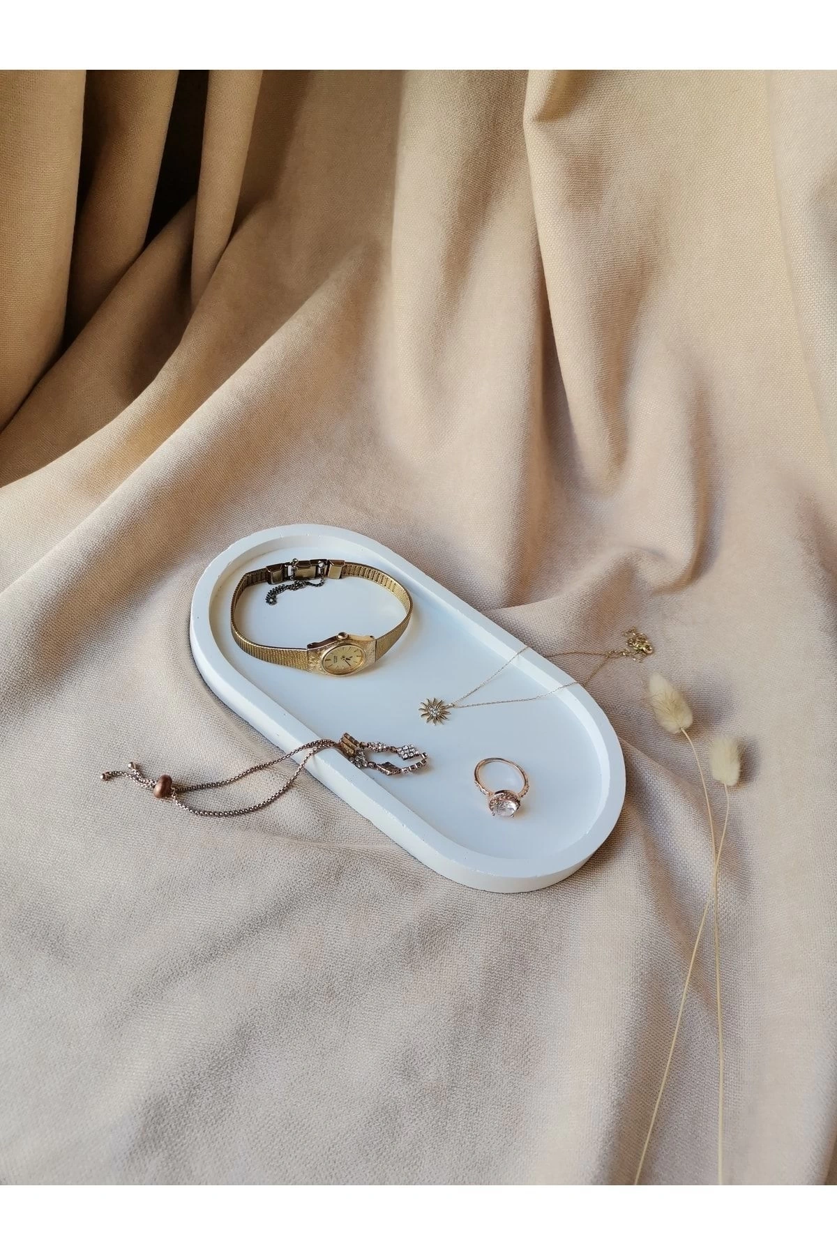 Dekoratif Beton Oval Sunumluk Takı Tabağı, Yağdanlık, Saksılık, Mumluk, Tütsülük