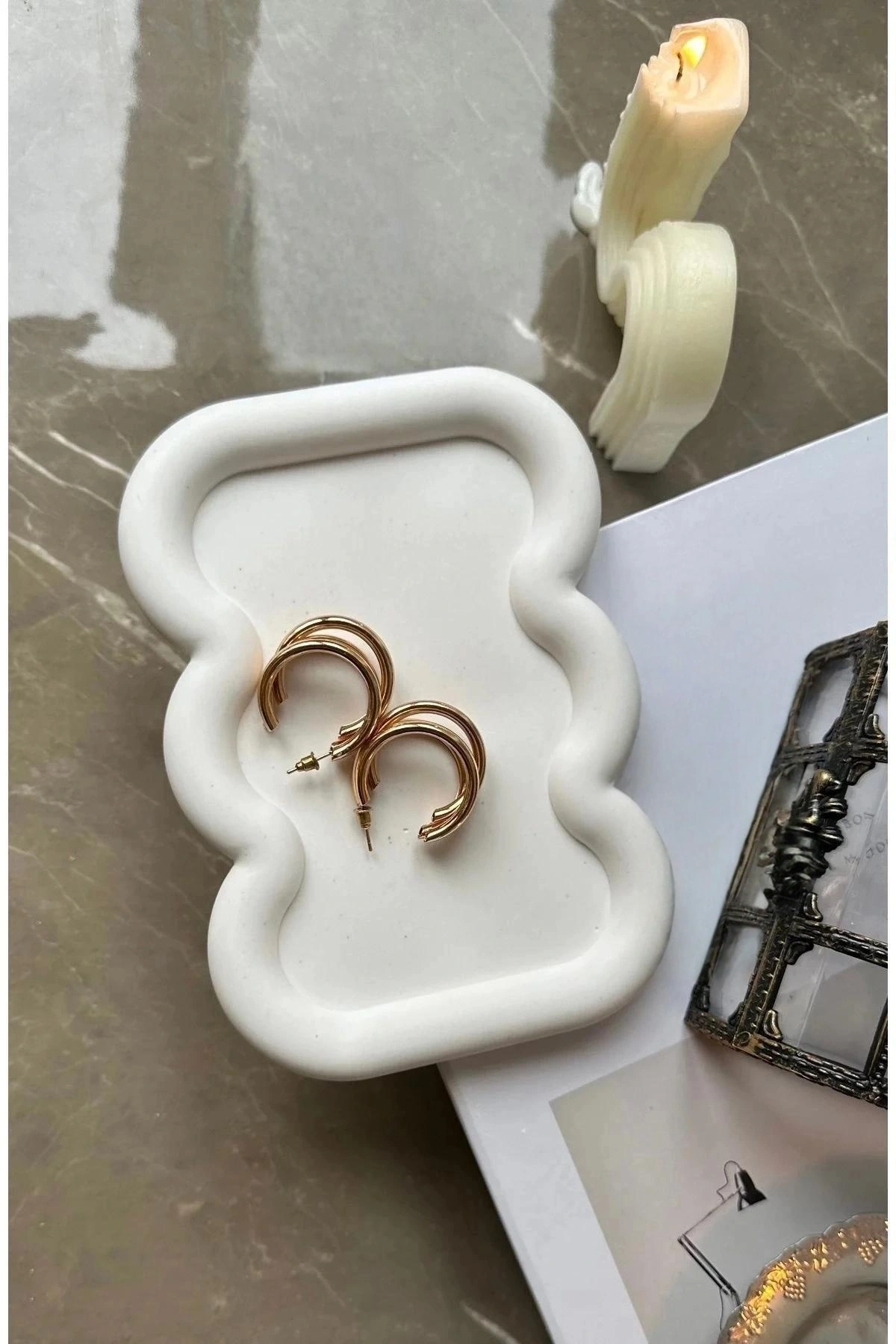 Dalgalı Bubble Taş Tozu Dekoratif Takı Tabak 2’li