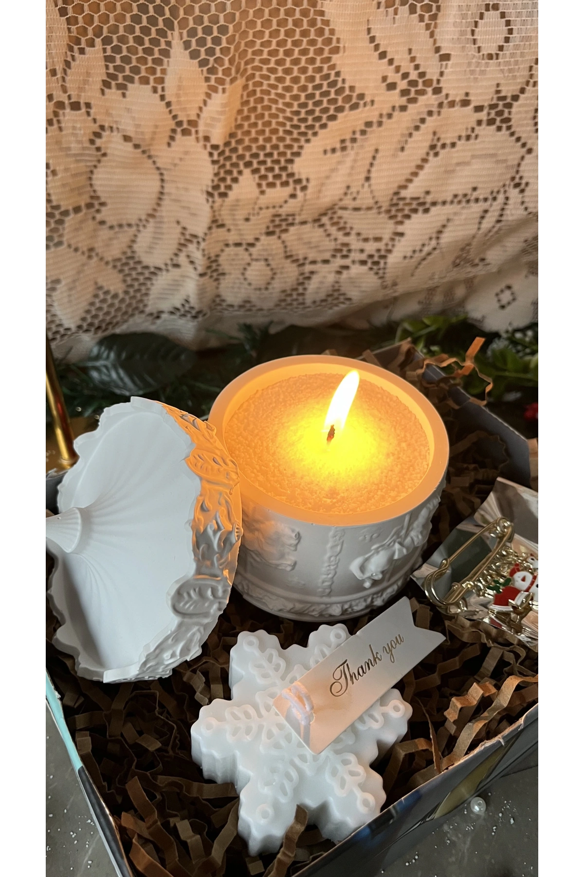 Atlıkarınca Işığı – Kar Tanesi Mum – Broş Yılbaşı Hediye Seti 3’lü | Casa di Duck