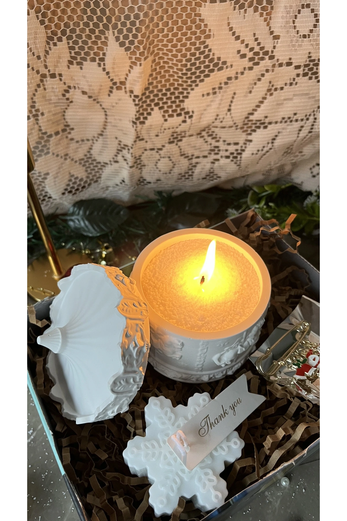 Atlıkarınca Işığı – Kar Tanesi Mum – Broş Yılbaşı Hediye Seti 3’lü | Casa di Duck