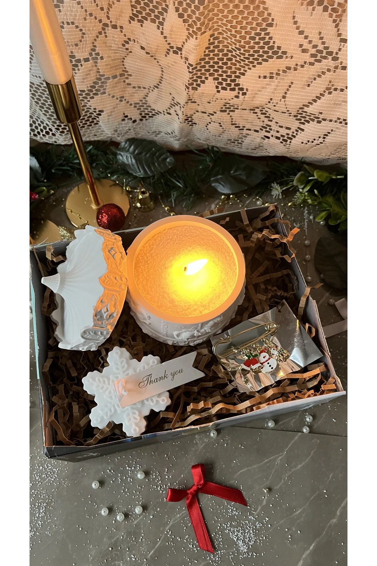 Atlıkarınca Işığı – Kar Tanesi Mum – Broş Yılbaşı Hediye Seti 3’lü | Casa di Duck