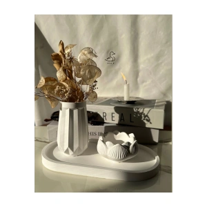 Geometrik desenli vazo ve lotus çiçek dekoratif set