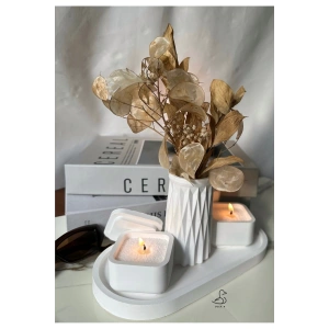 Küp görünümlü 2’li inci tozlu mumluk ve geometrik desenli vazo set