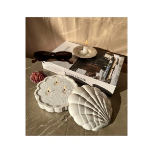 İstiridye görünümlü kapaklı inci toz mumluk