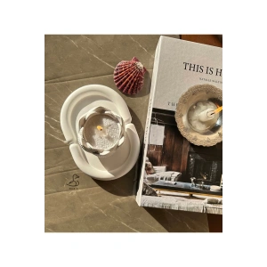 Bulut oval dekoratif tabak ve lotus çiçek inci toz mum set