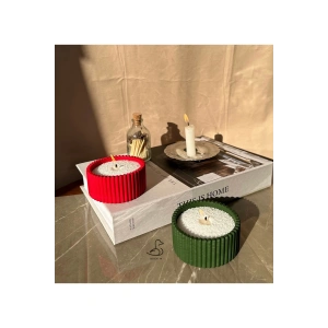 Yılbaşı konsept 2’li çizgili dekor inci tozlu mum set