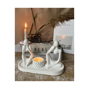 3D soyut düşünür 2’li insan figürü ve örgü desenli mumluk set