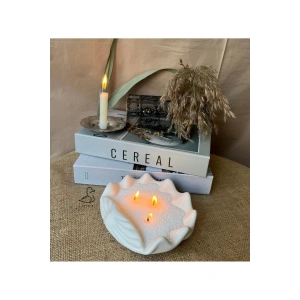 Deniz kabuğu şeklinde dekoratif tabak/mumluk (inci toz mum dahil 17-15 cm)