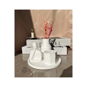 Dekoratif insan figürlü, vazo ve mum set (tepsi 17-17cm)