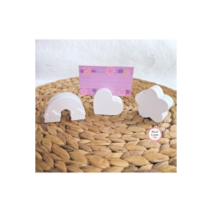 Beyaz Kalp , Çiçek ,Gökkuşağı Not , Kağıt , Fotoğraf Tutucu (Beton)