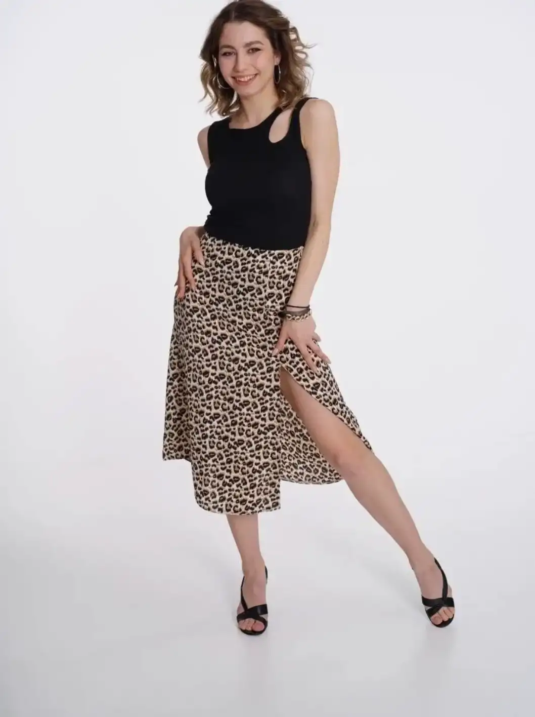 Leopar Yırtmaçlı Etek