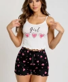 Kalp Desenli Askılı Şortlu Pijama Takımı