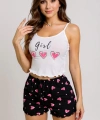 Kalp Desenli Askılı Şortlu Pijama Takımı
