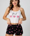 Kalp Desenli Askılı Şortlu Pijama Takımı