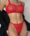 Kırmızı Transparan Tül Bralet Tanga İç Giyim Takımı TM1386
