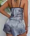 Love Baskılı Gri Saten Şortlu Gecelik Takım