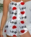 Love Desenli Beyaz Saten Şortlu Gecelik Takım