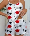 Love Desenli Beyaz Saten Şortlu Gecelik Takım