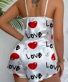 Love Desenli Beyaz Saten Şortlu Gecelik Takım