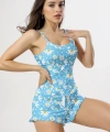 Papatya Baskılı Mavi Askılı Şortlu Pijama Takımı