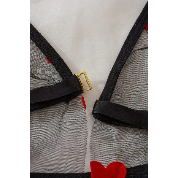 Kalp Desenli Siyah Transparan Gecelik TM1378