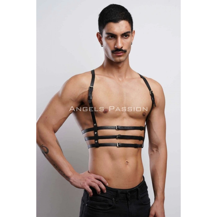 3 Sıralı Erkek Göğüs Harness, Şık T-Shirt Üzeri Aksesuar - APFTM107