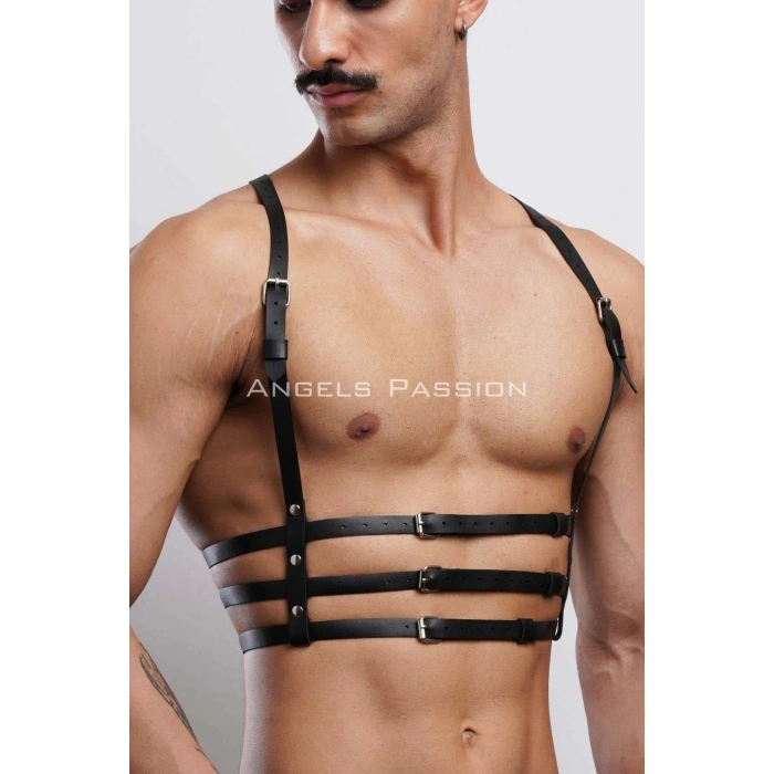 3 Sıralı Erkek Göğüs Harness, Şık T-Shirt Üzeri Aksesuar - APFTM107