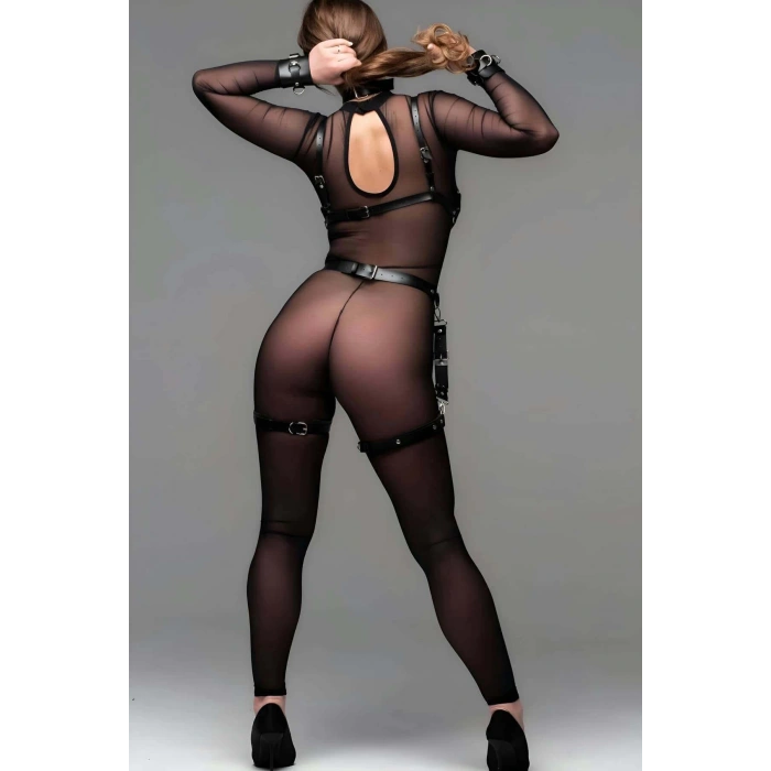 Bileklikli Fantazi Ağsız Deri Jartiyer Takım Harness - APFT1192