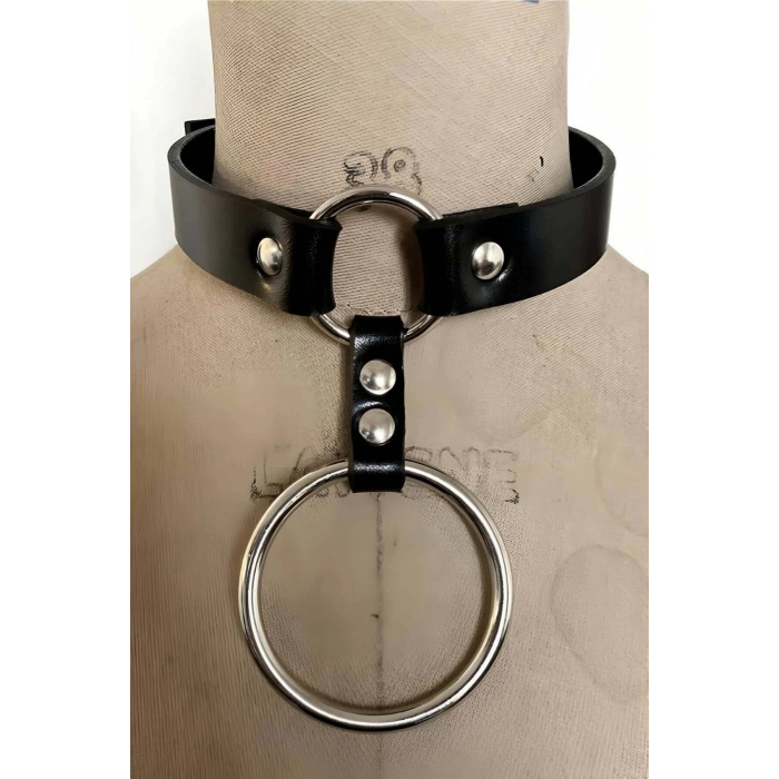 Büyük Ve Küçük Halka Detaylı Ayarlı Deri Choker - APFT673