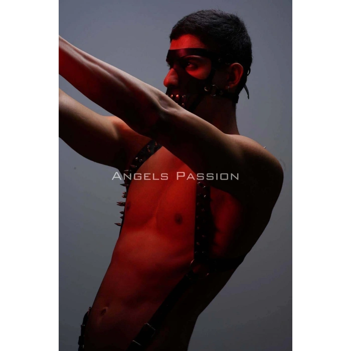 Çivi Detaylı ve Maskeli Erkek Harness Takım, Erkek Clubwear, Erkek Göğüs Harness - APFTM204