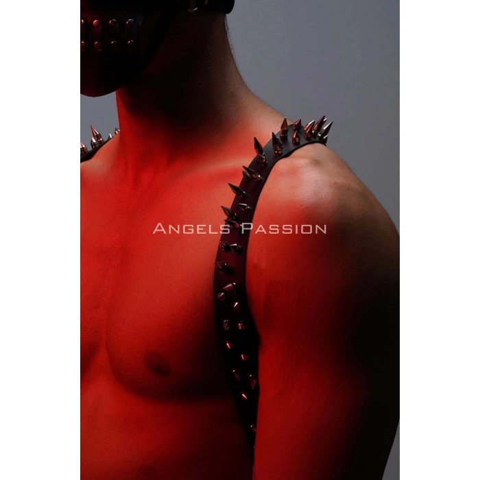 Çivi Detaylı ve Maskeli Erkek Harness Takım, Erkek Clubwear, Erkek Göğüs Harness - APFTM204
