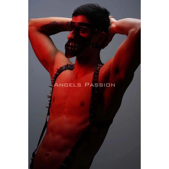 Çivi Detaylı ve Maskeli Erkek Harness Takım, Erkek Clubwear, Erkek Göğüs Harness - APFTM204