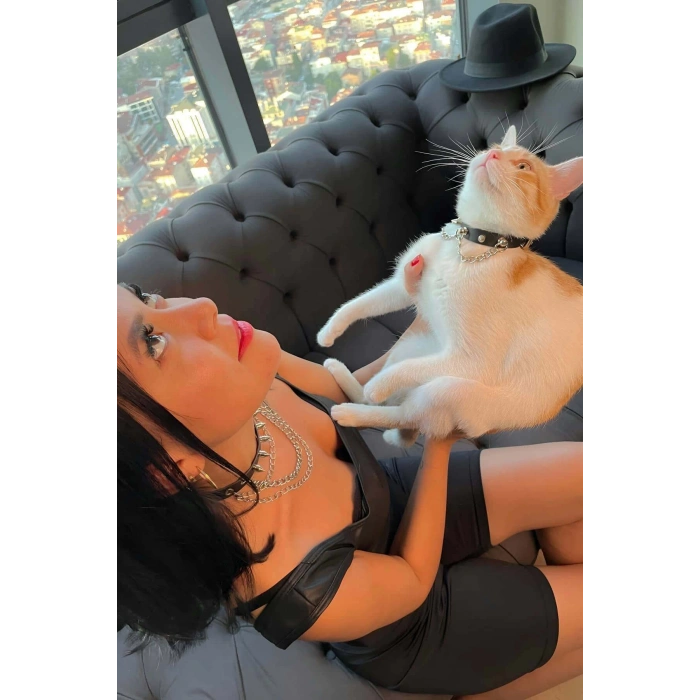 Çivi ve Zincir Detaylı Şık Anne - Kedi Choker Set - APFT1042