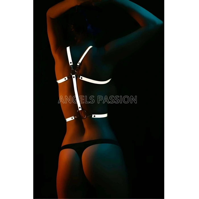 Dansçı Kostümleri Beyaz Reflektörlü Seksi Göğüs Harness - APFT107