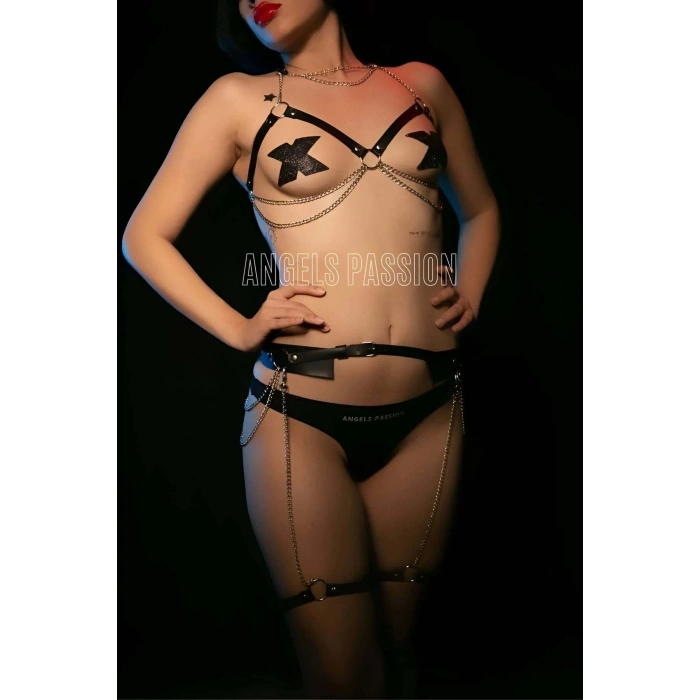 Deri ve Zincirli Seksi Harness Takım - APFT486