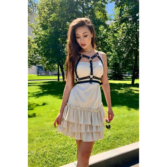 Elbise Üzeri Göğüs Detaylı Omuzdan Askılı İnce Şerit Şık Deri Kemer - APFT646