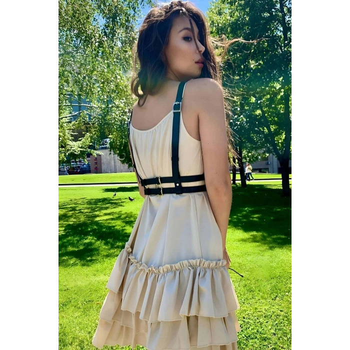 Elbise Üzeri Göğüs Detaylı Omuzdan Askılı İnce Şerit Şık Deri Kemer - APFT646