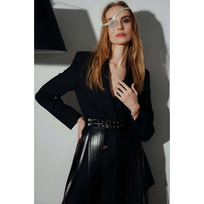 Elbise ve Ceket Üzeri Ayarlanabilir Püsküllü Şık Deri Korse Kemer Etek - APFT637