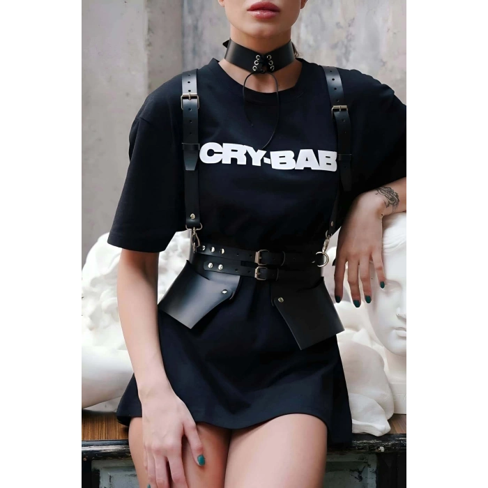 Elbise ve T-Shirt Üzeri Deri Şık Kemer ve Choker Takım - APFT622